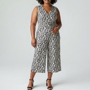 Leith Beige Black Animal Print Plus Cropped Jumpsuit Size 2X